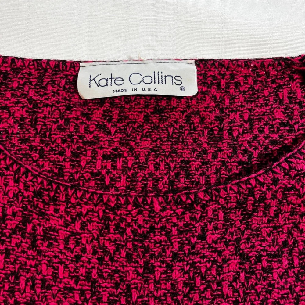 Vintage 80’s Kate Collins Dolman Sweater Marbled Hot Pink & Black Cap Sleeve - Picture 4 of 6
